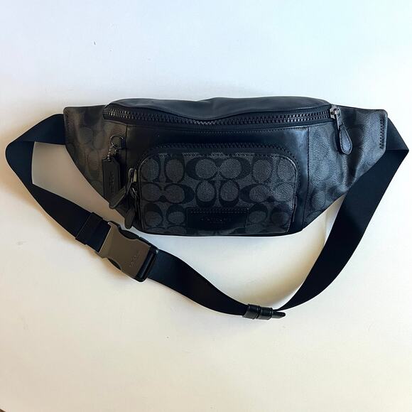 COACH League Belt Bag In Signature Print, Black Leather, Unisex - Picture 4 of 14